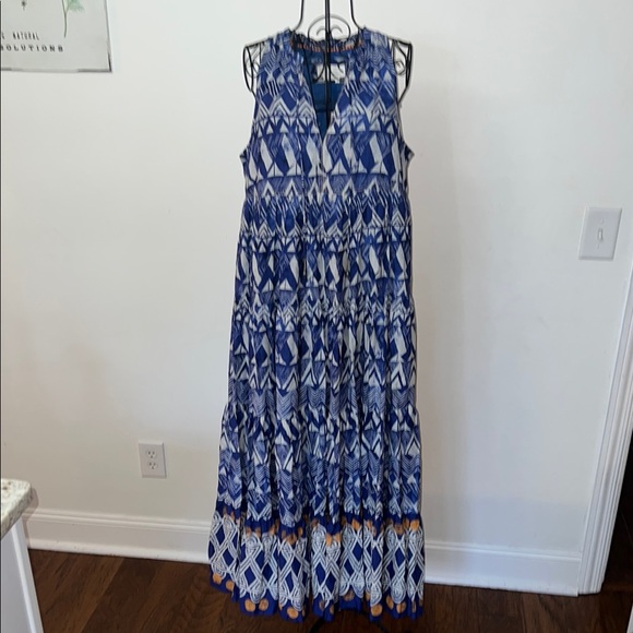 NWT Anthropologie Diaz Tiered Maxi Dress Blue Abstract Sleeveless size M - Picture 2 of 9